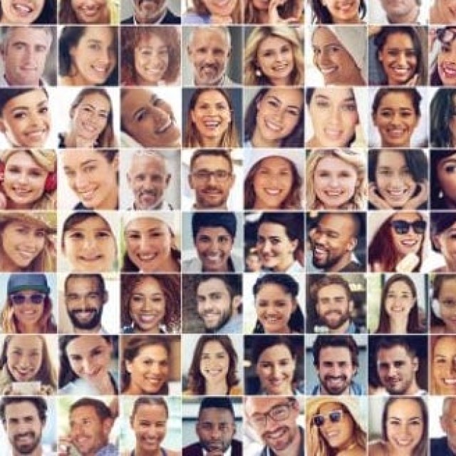 grid of faces representing population and precision health