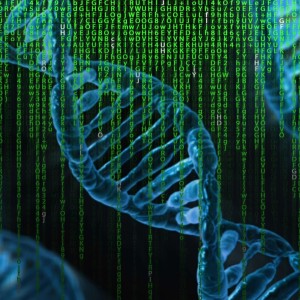 Stock image of DNA strands with matrix letters