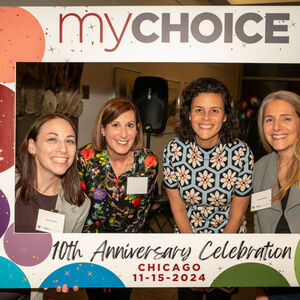 Alumni and friends celebrate myCHOICE’s 10th anniversary during a reception in November.  Pictured left to right: Karyl Kopaskie, PhD; Gail Farfel, PhD; Jennifer McPartland, PhD; and Monica Metzler, JD