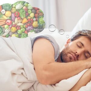 Man sleeping dreaming of veggies