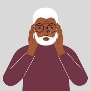 Cartoon image of an older man crying