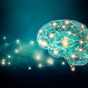 Illustration of a brain with activity lighting
