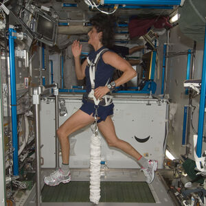 Astronaut running on treadmill